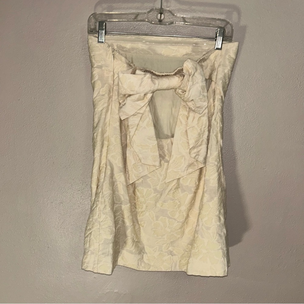 Anthropologie Cream textured Strapless Dress with Bow Detail - Picture 3 of 5